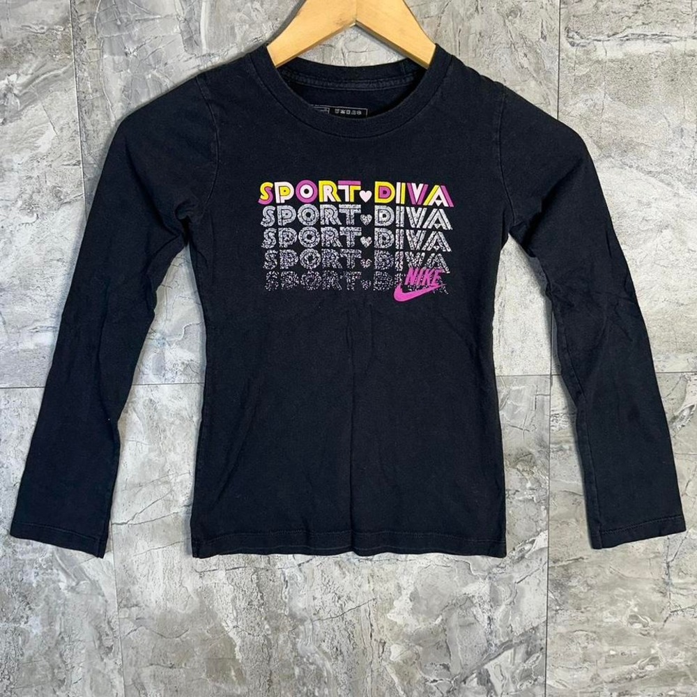 Nike black long sleeve sporty‎ top Kids Small 7-8  #90s